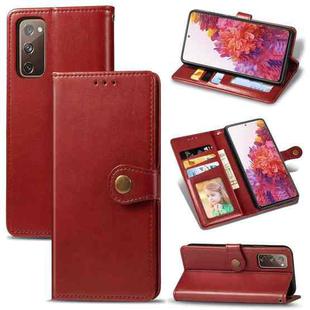 For OnePlus 8T Retro Solid Color Leather Buckle Phone Case with Lanyard & Photo Frame & Card Slot & Wallet & Stand Function(Red)