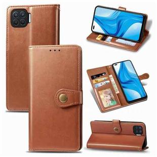 For OPPO F17 Pro Retro Solid Color Leather Buckle Phone Case with Lanyard & Photo Frame & Card Slot & Wallet & Stand Function(Brown)