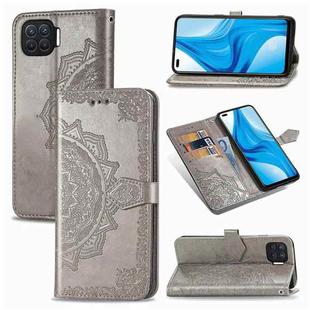 For OPPO F17 Pro Mandala Flower Embossed Horizontal Flip Leather Case with Bracket / Card Slot / Wallet / Lanyard(Gray)