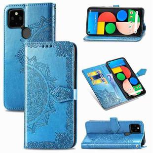 For Google Pixel 4a 5G Halfway Mandala Embossing Pattern Horizontal Flip PU Leather Case with Card Slots & Holder & Wallet & Lanyard(Blue)