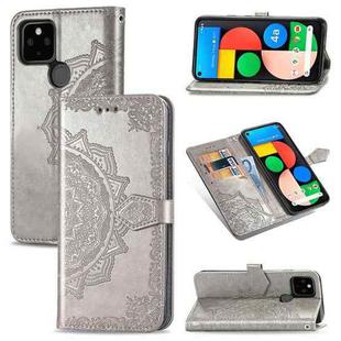 For Google Pixel 4a 5G Halfway Mandala Embossing Pattern Horizontal Flip PU Leather Case with Card Slots & Holder & Wallet & Lanyard(Gray)