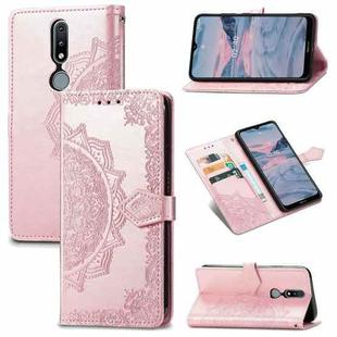 For Nokia 2.4 Mandala Flower Embossed Horizontal Flip Leather Case with Bracket / Card Slot / Wallet / Lanyard(Rose Gold)