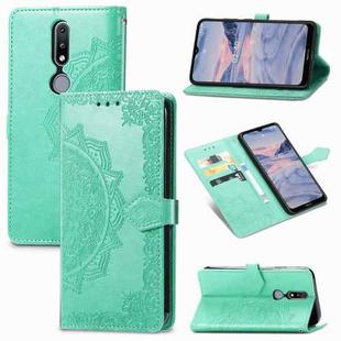 For Nokia 2.4 Mandala Flower Embossed Horizontal Flip Leather Case with Bracket / Card Slot / Wallet / Lanyard(Green)
