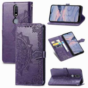 For Nokia 2.4 Mandala Flower Embossed Horizontal Flip Leather Case with Bracket / Card Slot / Wallet / Lanyard(Purple)