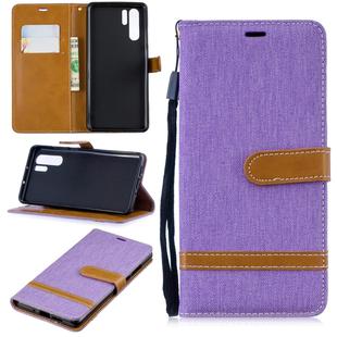 Color Matching Denim Texture Leather Case for Huawei P30 Pro, with Holder & Card Slots & Wallet & Lanyard(Purple)