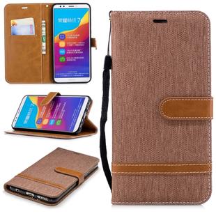 Color Matching Denim Texture Leather Case for Huawei Honor 7C / Enjoy 8, with Holder & Card Slots & Wallet & Lanyard(Brown)