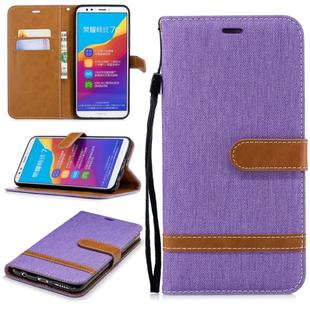 Color Matching Denim Texture Leather Case for Huawei Honor 7C / Enjoy 8, with Holder & Card Slots & Wallet & Lanyard(Purple)