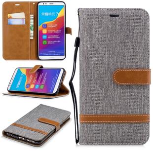 Color Matching Denim Texture Leather Case for Huawei Honor 7C / Enjoy 8, with Holder & Card Slots & Wallet & Lanyard(Gray)