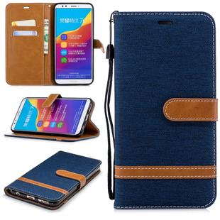 Color Matching Denim Texture Leather Case for Huawei Honor 7C / Enjoy 8, with Holder & Card Slots & Wallet & Lanyard(Dark Blue)