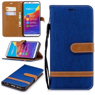 Color Matching Denim Texture Leather Case for Huawei Honor 7C / Enjoy 8, with Holder & Card Slots & Wallet & Lanyard(Royal Blue)