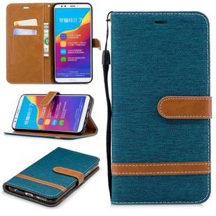 Color Matching Denim Texture Leather Case for Huawei Honor 7C / Enjoy 8, with Holder & Card Slots & Wallet & Lanyard(Green)