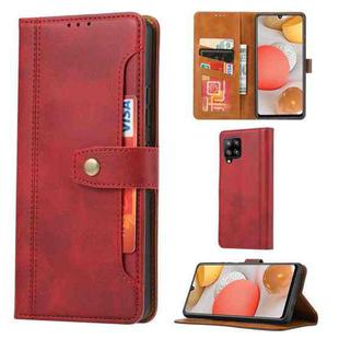 For Samsung Galaxy A42 Calf Texture Double Fold Clasp Horizontal Flip Leather Case with Photo Frame & Holder & Card Slots & Wallet(Red)