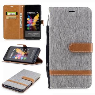 Color Matching Denim Texture Leather Case for Huawei Honor 7X, with Holder & Card Slots & Wallet & Lanyard(Gray)