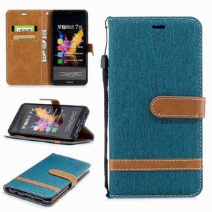 Color Matching Denim Texture Leather Case for Huawei Honor 7X, with Holder & Card Slots & Wallet & Lanyard(Green)