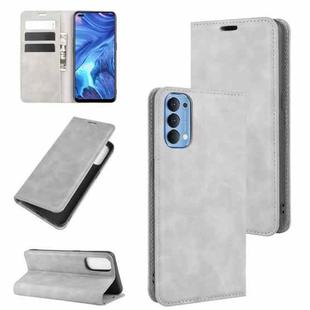 For OPPO Reno4 4G Retro-skin Business Magnetic Suction Leather Case with Holder & Card Slots & Wallet(Grey)