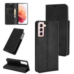 For Samsung Galaxy S21 5G Retro-skin Business Magnetic Suction Leather Case with Holder & Card Slots & Wallet(Black)