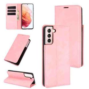 For Samsung Galaxy S21 5G Retro-skin Business Magnetic Suction Leather Case with Holder & Card Slots & Wallet(Pink)
