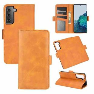 For Samsung Galaxy S21 5G Dual-side Magnetic Buckle Horizontal Flip Leather Case with Holder & Card Slots & Wallet(Yellow)