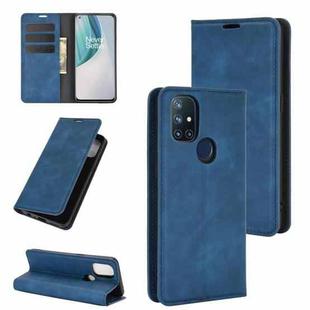 For OnePlus Nord N10 5G Retro-skin Business Magnetic Suction Leather Case with Holder & Card Slots & Wallet(Dark Blue)