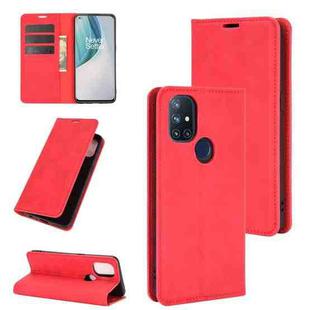 For OnePlus Nord N10 5G Retro-skin Business Magnetic Suction Leather Case with Holder & Card Slots & Wallet(Red)