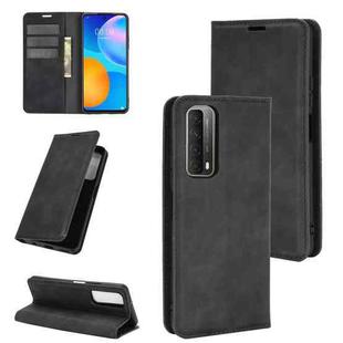 For Huawei P smart 2021 Retro-skin Business Magnetic Suction Leather Case with Holder & Card Slots & Wallet(Black)