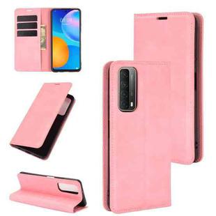 For Huawei P smart 2021 Retro-skin Business Magnetic Suction Leather Case with Holder & Card Slots & Wallet(Pink)