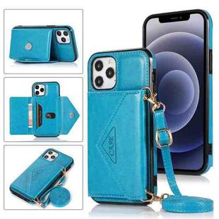 For iPhone 12 Pro Max Multi-functional Cross-body Card Bag TPU+PU Back Cover Case with Holder & Card Slot & Wallet(Blue)