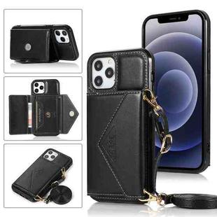For iPhone 12 Pro Max Multi-functional Cross-body Card Bag TPU+PU Back Cover Case with Holder & Card Slot & Wallet(Black)