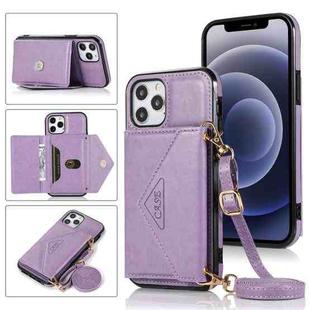 For iPhone 12 / 12 Pro Multi-functional Cross-body Card Bag TPU+PU Back Cover Case with Holder & Card Slot & Wallet(Purple)
