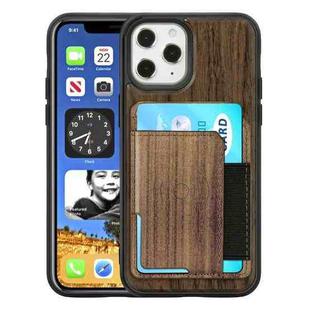 For iPhone 12 Pro Max Wood Grain PU+TPU Protective Case with Card Slot For iPhone Pro Max(Walnut)