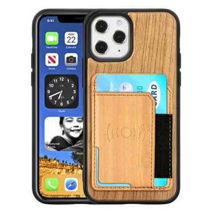 For iPhone 12 / 12 Pro Wood Grain PU+TPU Protective Case with Card Slot(Cherry Wood)