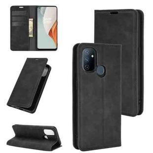 For OnePlus Nord N100 Retro-skin Business Magnetic Suction Leather Case with Holder & Card Slots & Wallet(Black)