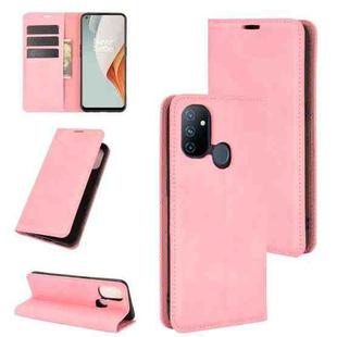 For OnePlus Nord N100 Retro-skin Business Magnetic Suction Leather Case with Holder & Card Slots & Wallet(Pink)