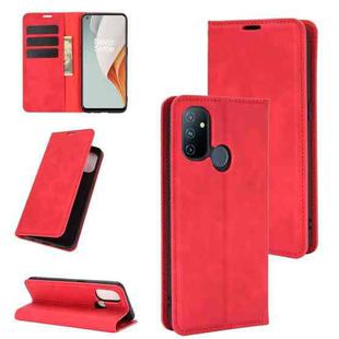 For OnePlus Nord N100 Retro-skin Business Magnetic Suction Leather Case with Holder & Card Slots & Wallet(Red)