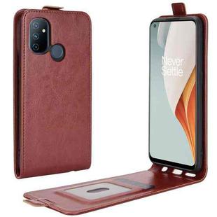 For OnePlus Nord N100 R64 Texture Single Vertical Flip Leather Protective Case with Card Slots & Photo Frame(Brown)