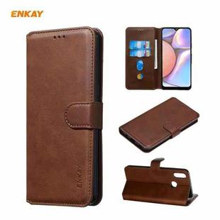 For Samsung Galaxy M01s / A10s ENKAY Hat-Prince ENK-PUC026 Horizontal Flip PU Leather Case with Holder & Card Slots & Wallet(Brown)