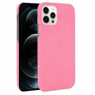 For iPhone 12 / 12 Pro Shockproof Crocodile Texture PC + PU Case(Pink)