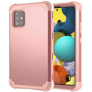 For Samsung Galaxy A51 5G PC + Silicone Three-piece Shockproof Protection Case(Rose Gold)