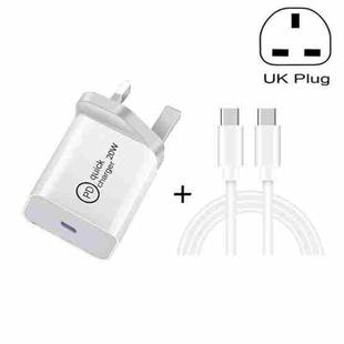 SDC-20W 2 in 1 PD 20W USB-C / Type-C Travel Charger + 3A PD 3.0 USB-C / Type-C to USB-C / Type-C Fast Charge Data Cable Set, Cable Length: 2m, UK Plug
