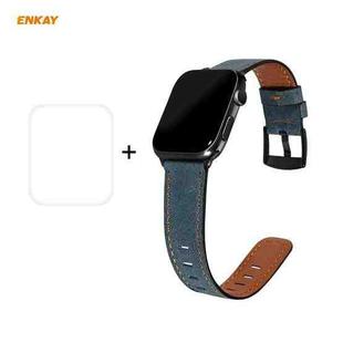 For Apple Watch Series 6/5/4/SE 40mm Hat-Prince ENKAY 2 in 1 Retro Style PU Leather Watch Band + 3D Full Screen PET Curved Hot Bending HD Screen Protector Film(Blue)