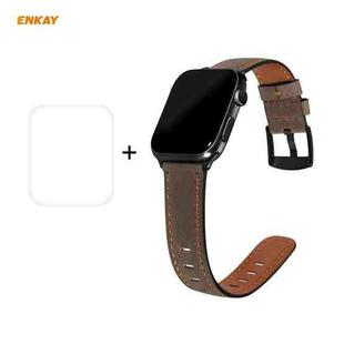 For Apple Watch Series 6/5/4/SE 40mm Hat-Prince ENKAY 2 in 1 Retro Style PU Leather Watch Band + 3D Full Screen PET Curved Hot Bending HD Screen Protector Film(Dark Brown)