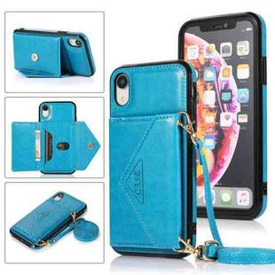 For iPhone X / XS Multi-functional Cross-body Card Bag TPU+PU Back Cover Case with Holder & Card Slot & Wallet(Blue)