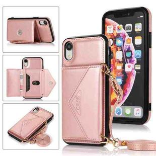 For iPhone X / XS Multi-functional Cross-body Card Bag TPU+PU Back Cover Case with Holder & Card Slot & Wallet(Rose Gold)