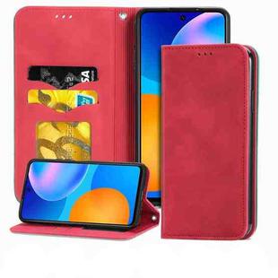 For Huawei P smart 2021 Retro Skin Feel Business Magnetic Horizontal Flip Leather Case(Red)