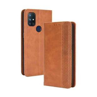 For OnePlus Nord N10 5G Magnetic Buckle Retro Crazy Horse Texture Horizontal Flip Leather Case with Holder & Card Slots & Photo Frame(Brown)