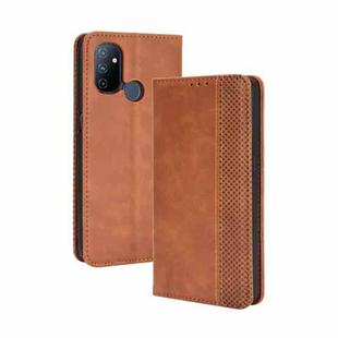 For OnePlus Nord N100 Magnetic Buckle Retro Crazy Horse Texture Horizontal Flip Leather Case with Holder & Card Slots & Photo Frame(Brown)