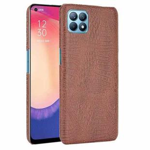 For OPPO Reno4 SE Shockproof Crocodile Texture PC + PU Case(Brown)