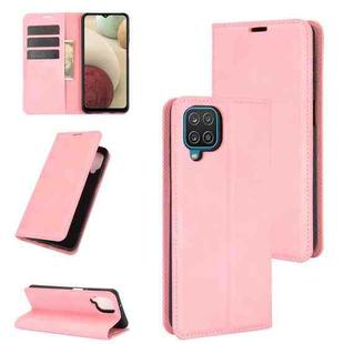 For Samsung Galaxy A12 Retro-skin Business Magnetic Suction Leather Case with Holder & Card Slots & Wallet(Pink)