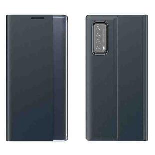 For Huawei P smart 2021 / Y7a Side Display Magnetic Horizontal Flip Plain Texture Cloth + PC Case with Holder & Sleep / Wake-up Function(Dark Blue)