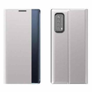For Huawei P smart 2021 / Y7a Side Display Magnetic Horizontal Flip Plain Texture Cloth + PC Case with Holder & Sleep / Wake-up Function(Silver)